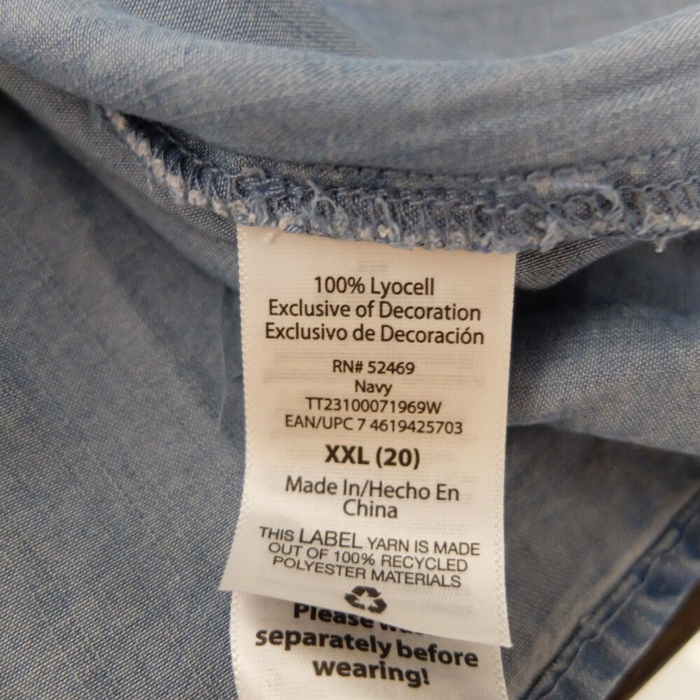 Time and Tru Blue Denim V-Neck Smocked Shoulder Tank Top Size XXL NWT - Picture 7 of 7